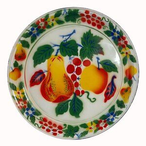 Rossini Enamel Serving Platter 18in Round Fruit Floral MCM Metal Tray Wall Decor